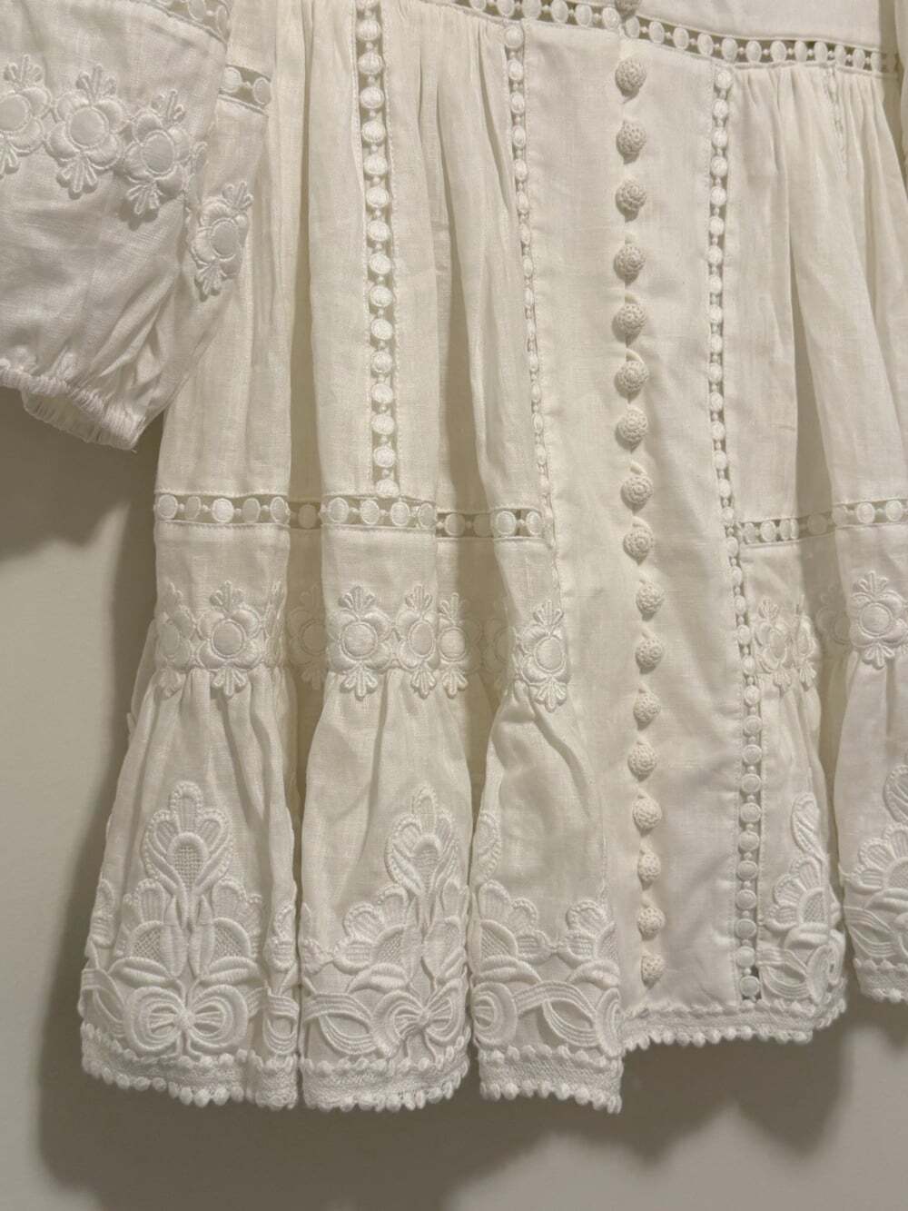 Zimmermann Size 1 Ivory Pop Trimmed Mini Dress Linen Lace Embroidered Designer - Picture 6 of 7